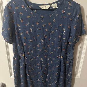 VINTAGE Blue Floral Mini Dress with button Cinch waist P Medium by Eddie Bauer